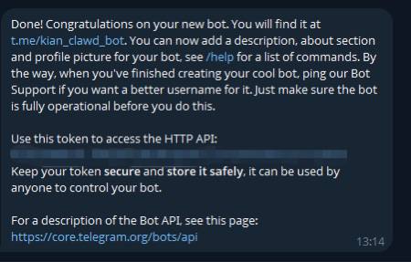 Bot Token 创建成功